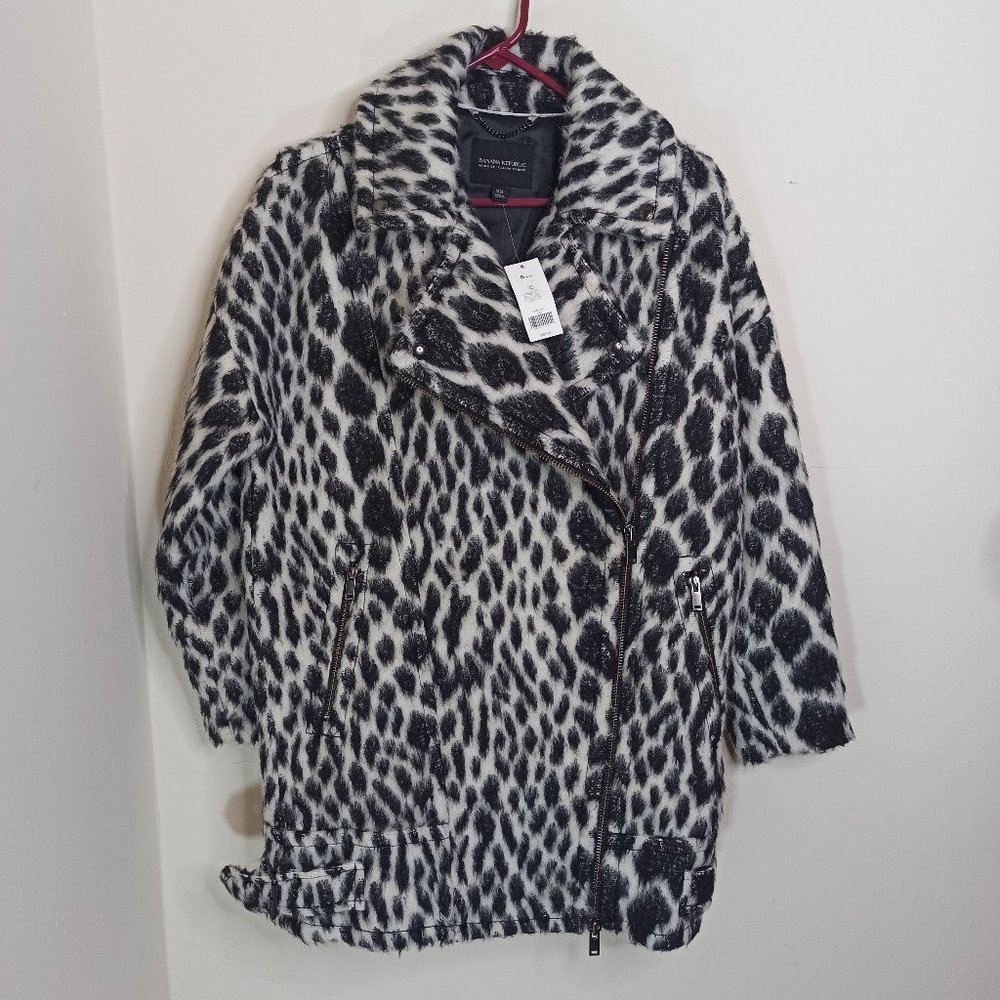 Banana Republic Women Snow Coat Size XS Leopard Cocoon Side Zipper Italian NWT - Picture 2 of 10